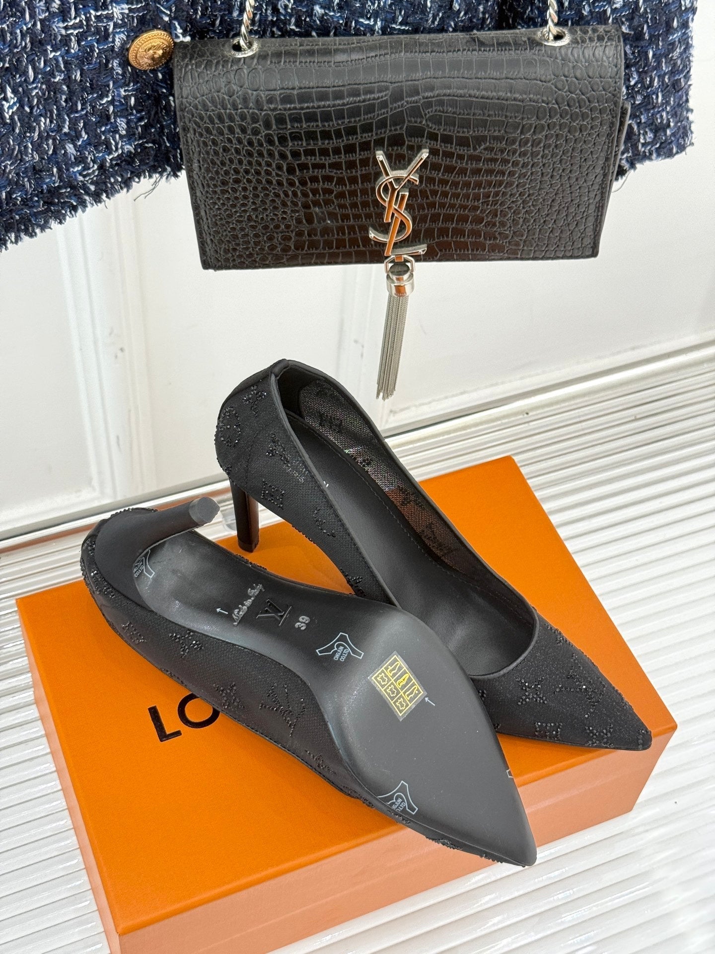 Louis New Rhinestone mesh pointed high heels