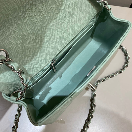 CH MINI CLASSIC HANDBAG 20 Small Grained Calfskin V Pattern Matcha Green