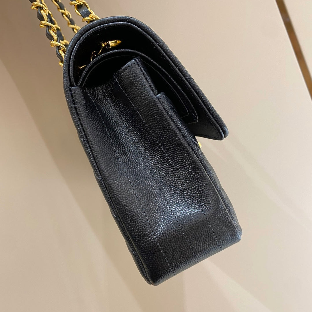 CH CLASSIC 11.12 HANDBAG 25.5 Small Grained Calfskin V Pattern Black