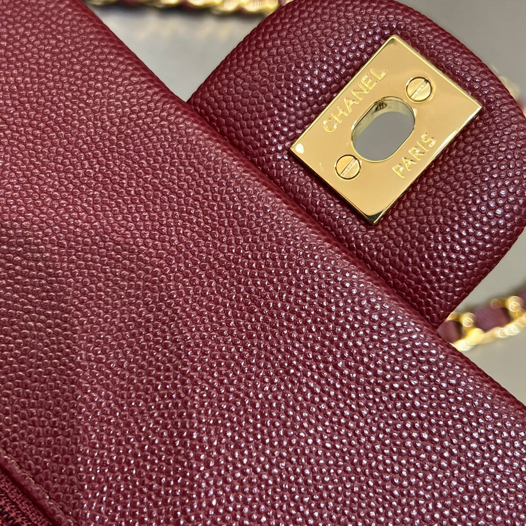 CH CLASSIC 11.12 HANDBAG 25.5 Small Grained Calfskin Red Wine Color