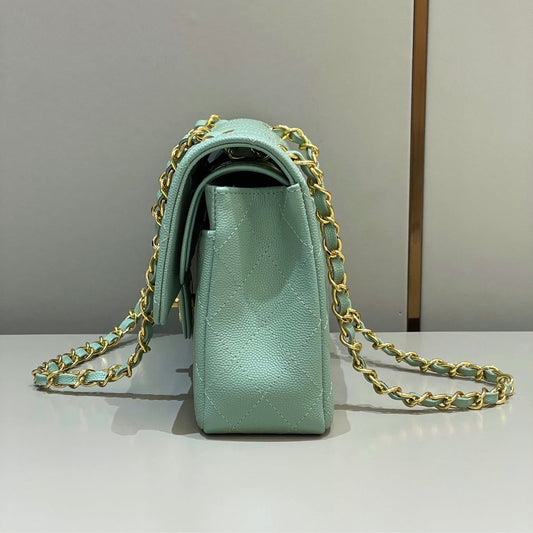 CH CLASSIC 11.12 HANDBAG 25.5 Small Grained Calfskin Matcha Green