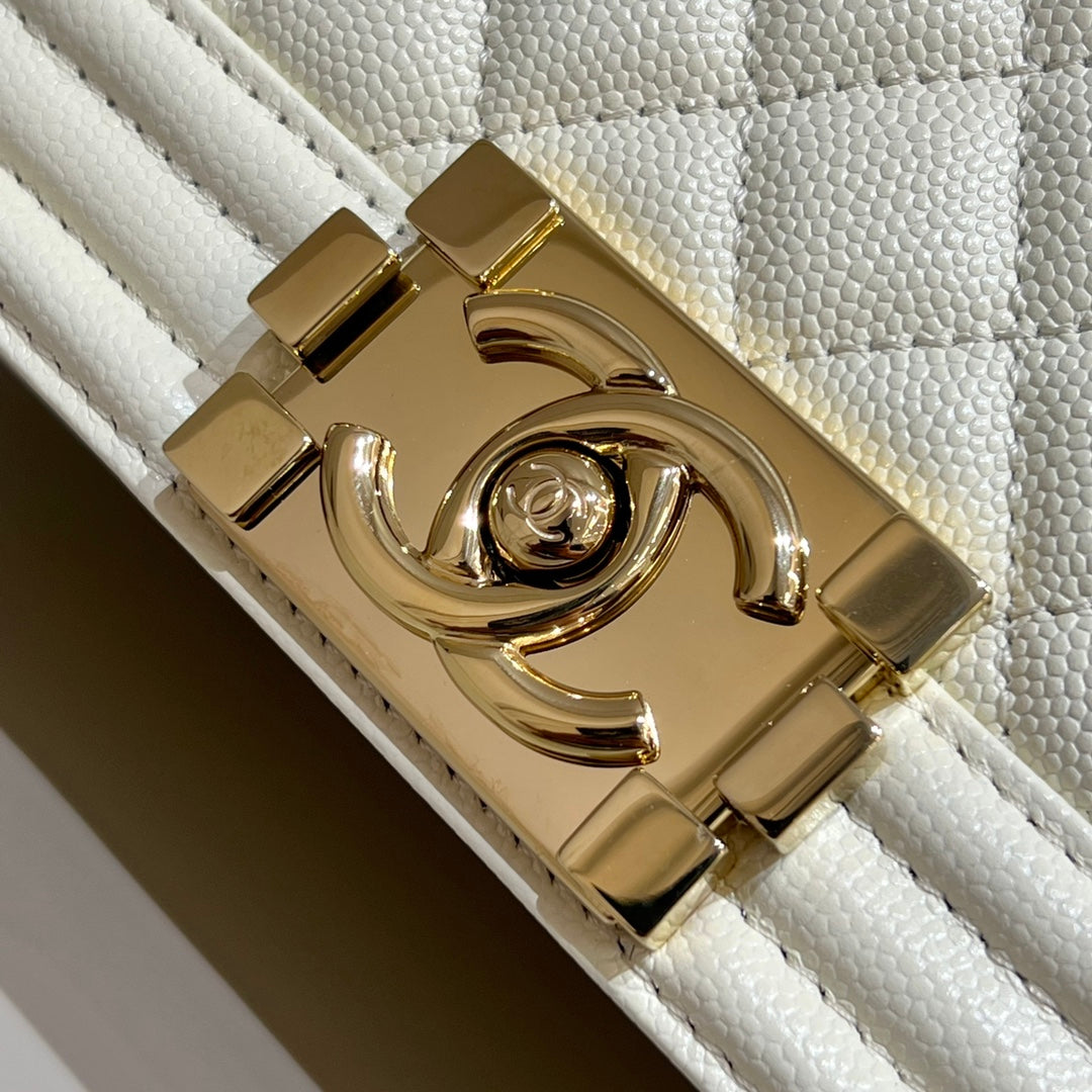 CH SMALL BOY HANDBAG 20 Small Grained Calfskin Ivory White