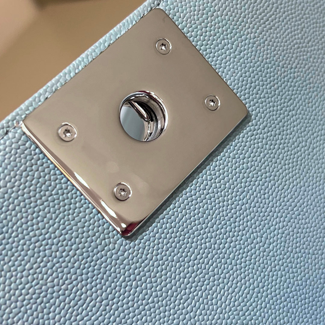 CH SMALL BOY HANDBAG 20 Small Grained Calfskin Light Blue