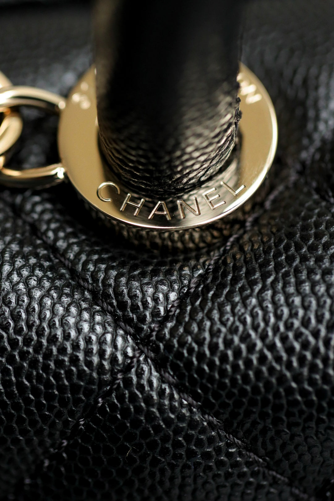 CH MINI FLAP BAG WITH TOP HANDLE 19 Grained Calfskin Black