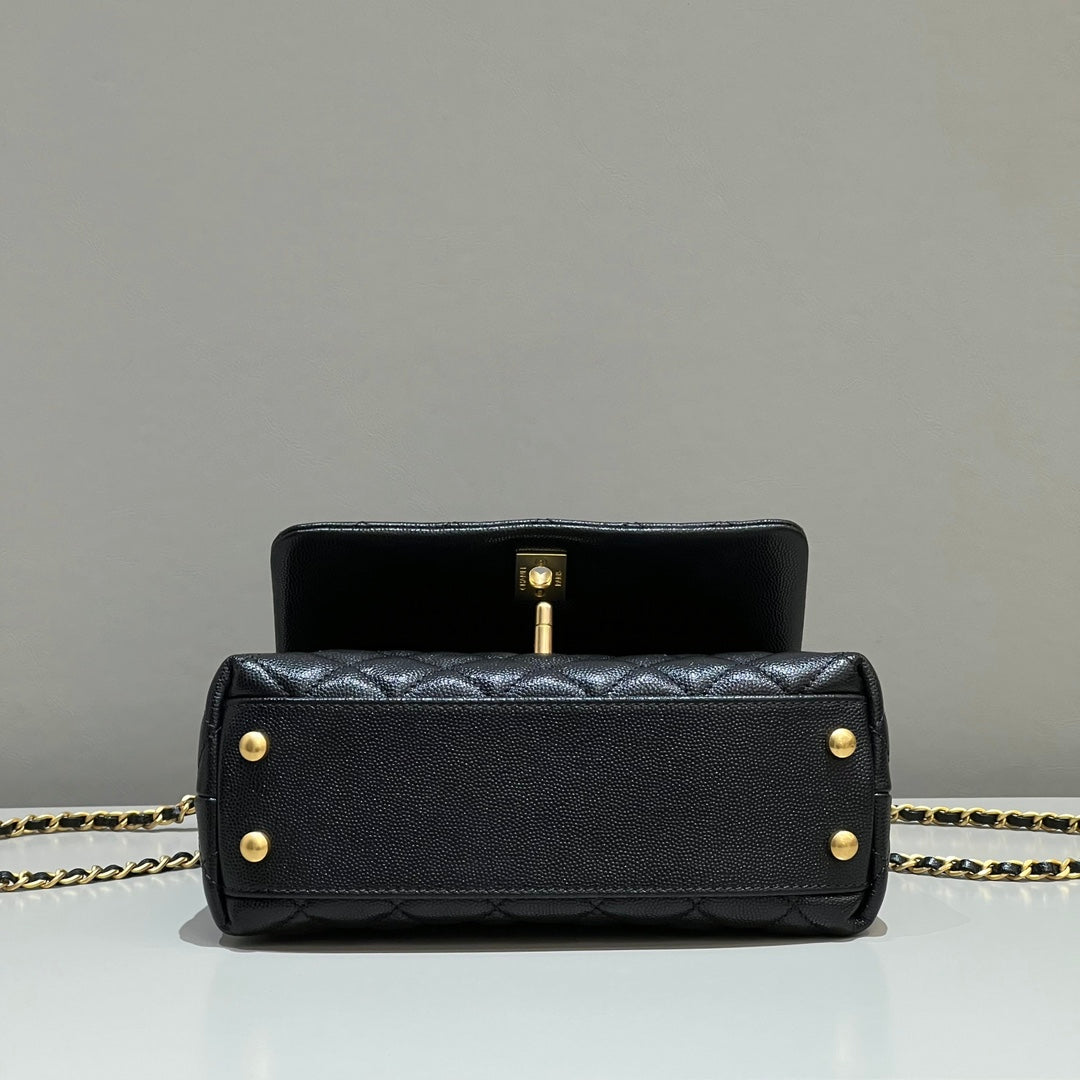 CH FLAP BAG WITH TOP HANDLE 24 Grained Calfskin Black