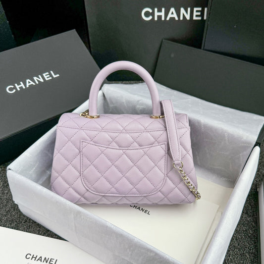 CH FLAP BAG WITH TOP HANDLE 24 Small Grained Calfskin Light Purple