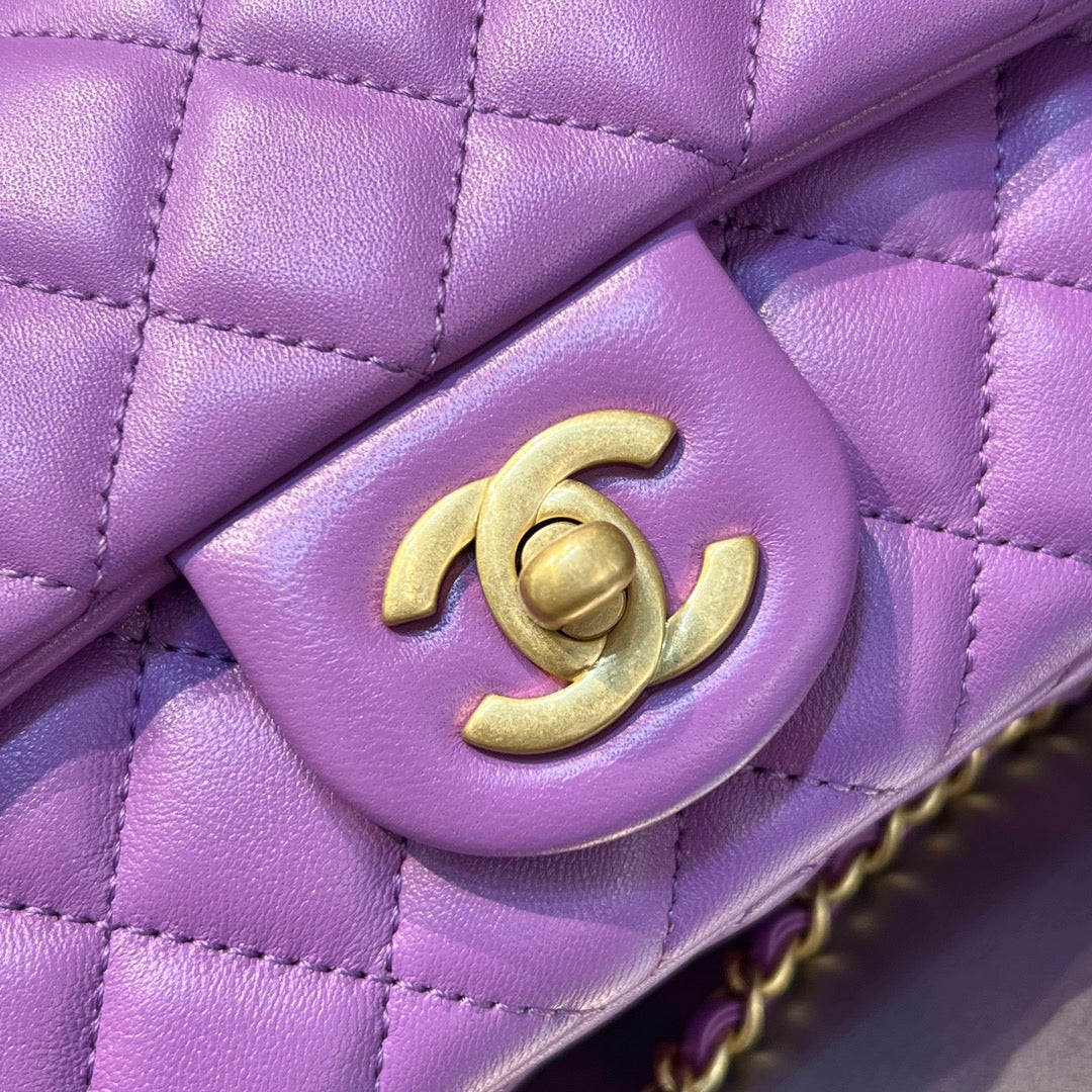 CH CF20 Golden Globe CLASSIC HANDBAG Lambskin Taro Purple