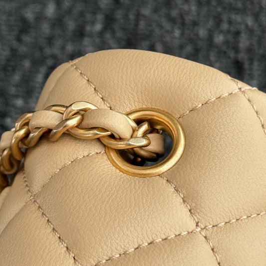 CH CF20 Golden Globe CLASSIC HANDBAG Lambskin Milk tea color