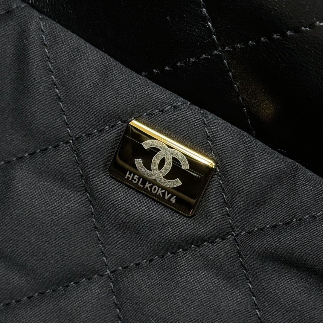 CH 24B 22 Handbag Hobo Bags Shiny Calfskin Black