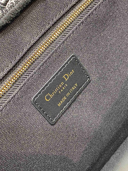 DO Medium Book Tote Black and White Plan de Paris Embroidery with Black Calfskin