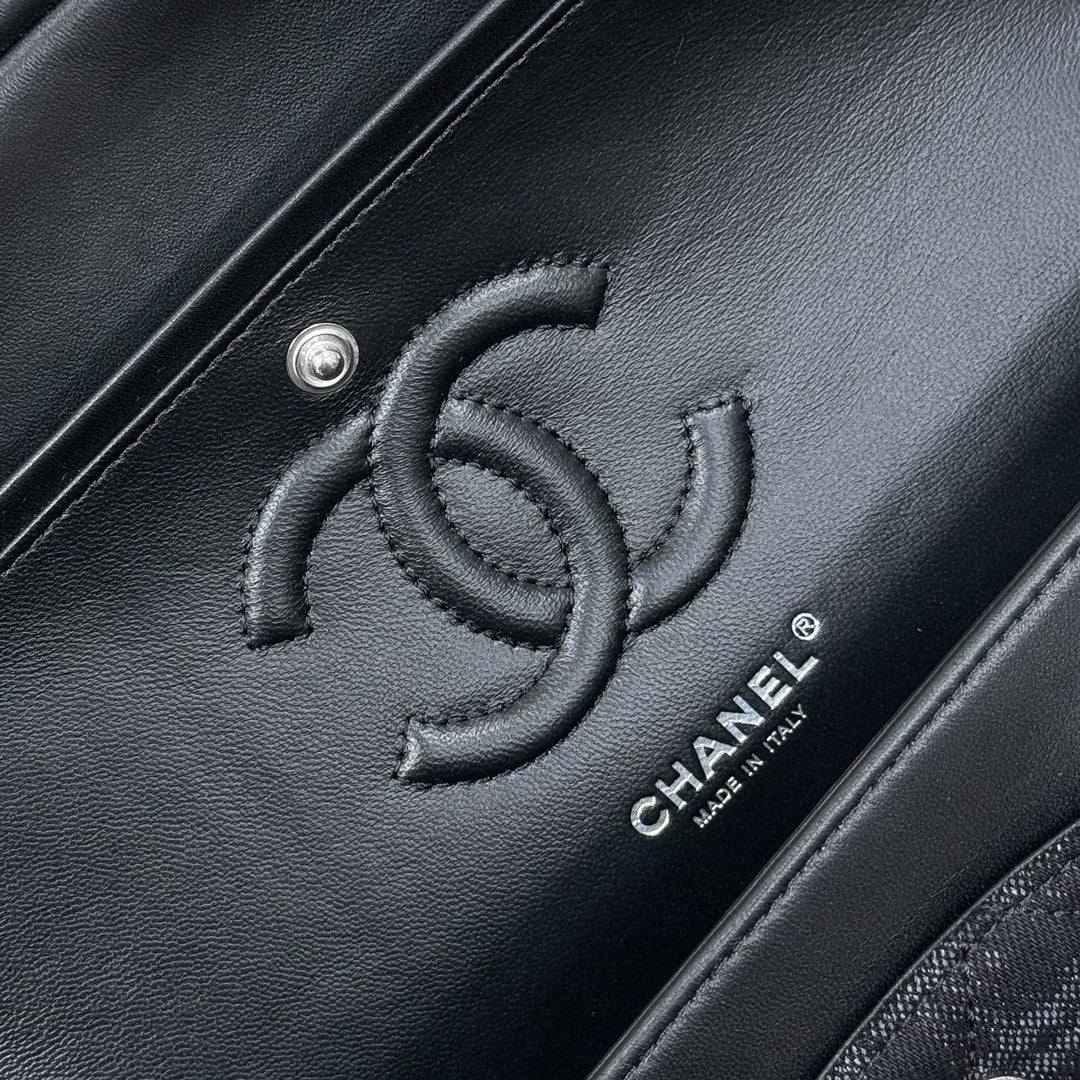 CH Classic 11.12 Handbag 25.5 Printed Denim & Ruthenium-Finish Metal Black