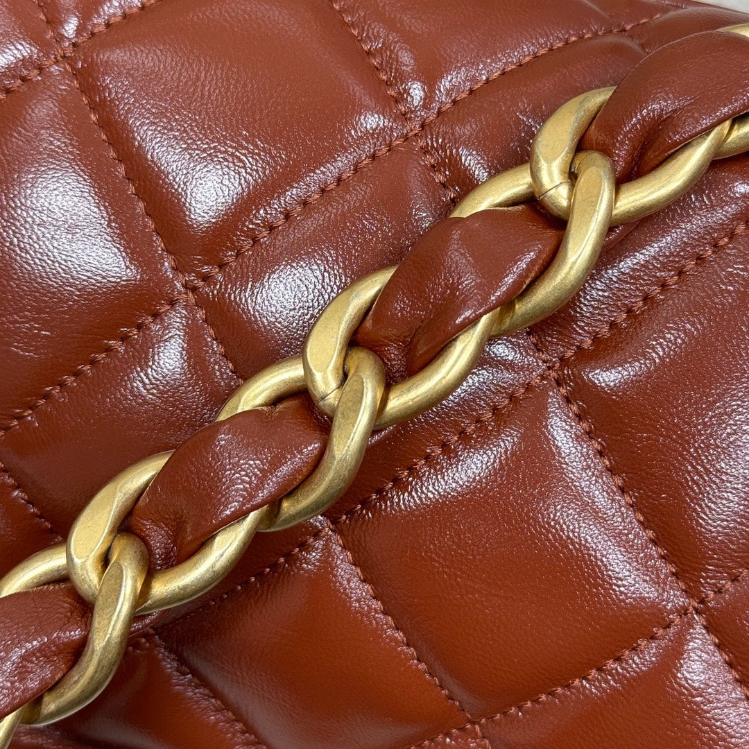 CH Hobo Handbag Shiny Calfskin & Gold-Tone Metal