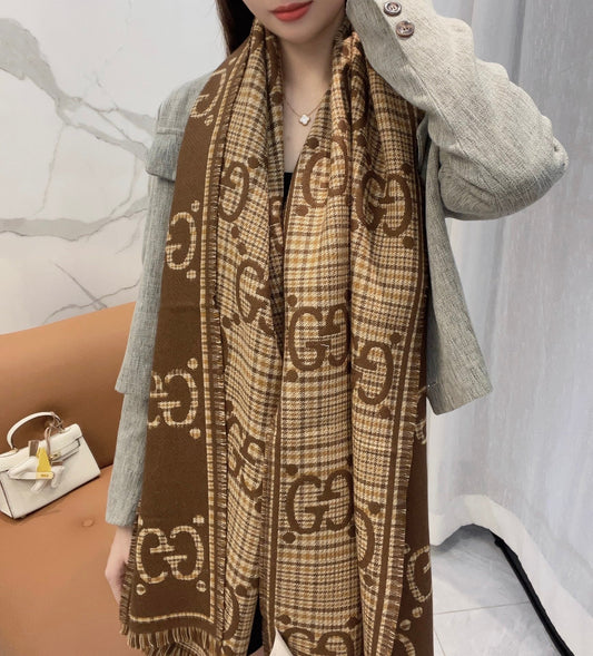 Guc classic double G printed cashmere scarf