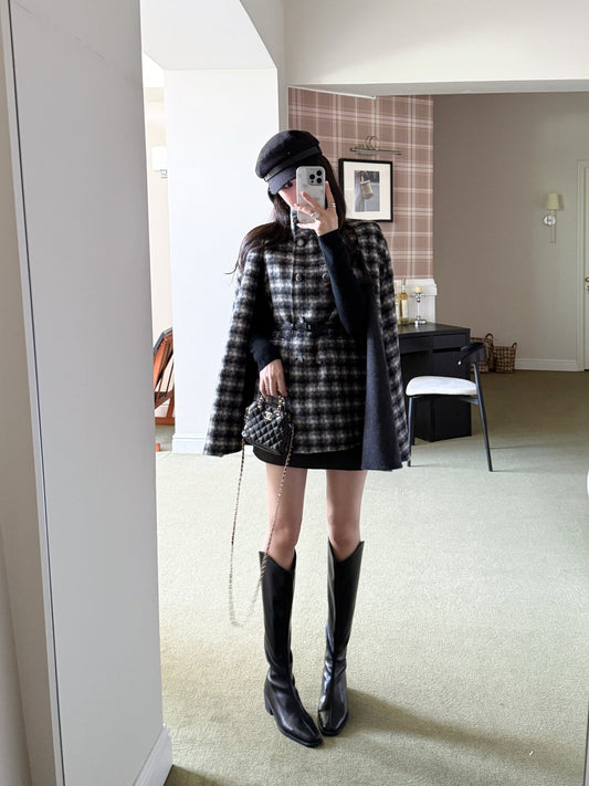 CD NEW plaid shawl cape coat