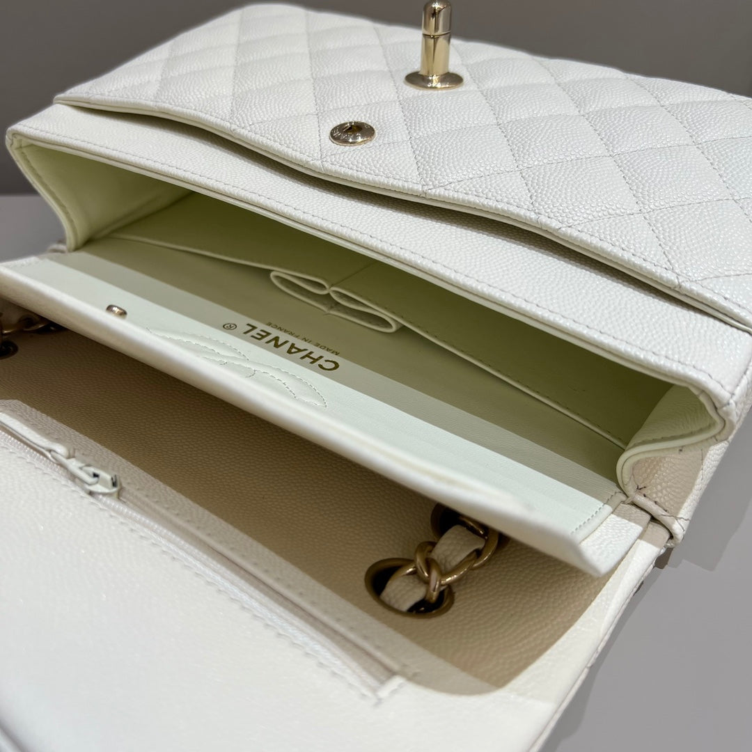 CH  SMALL CLASSIC HANDBAG 23 Small Grained Calfskin Ivory White