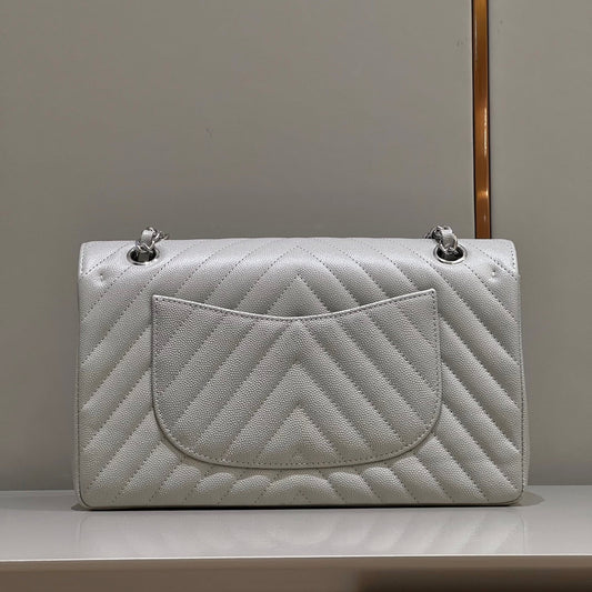 CH CLASSIC 11.12 HANDBAG 25.5 Small Grained Calfskin  V Pattern Elephant Gray