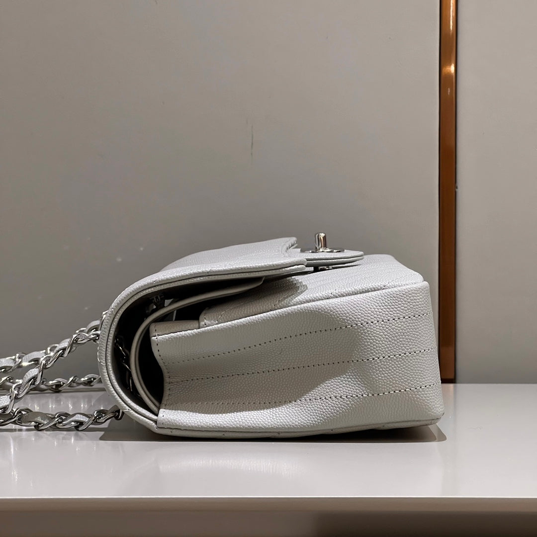 CH CLASSIC 11.12 HANDBAG 25.5 Small Grained Calfskin  V Pattern Elephant Gray