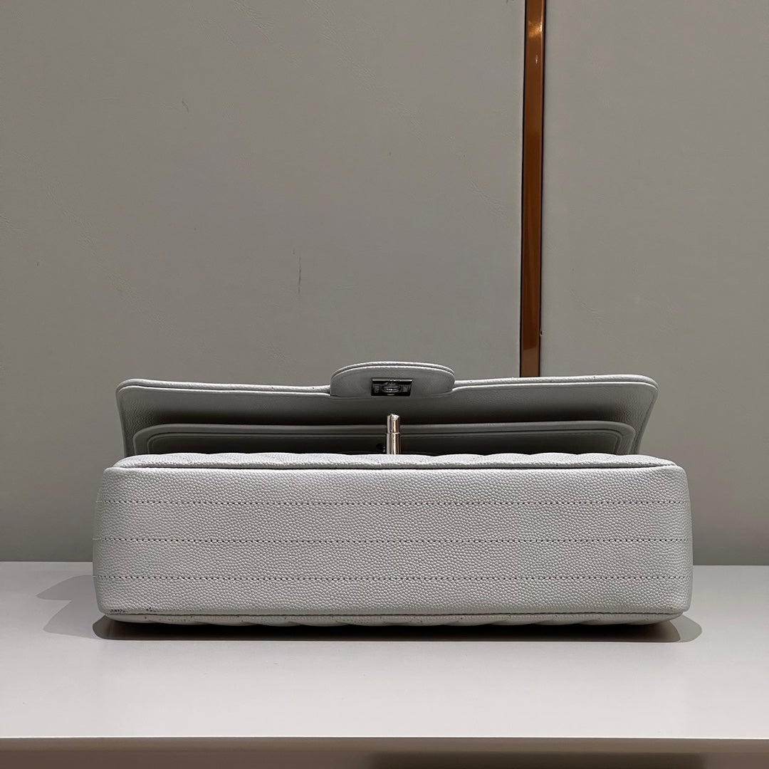 CH CLASSIC 11.12 HANDBAG 25.5 Small Grained Calfskin  V Pattern Elephant Gray