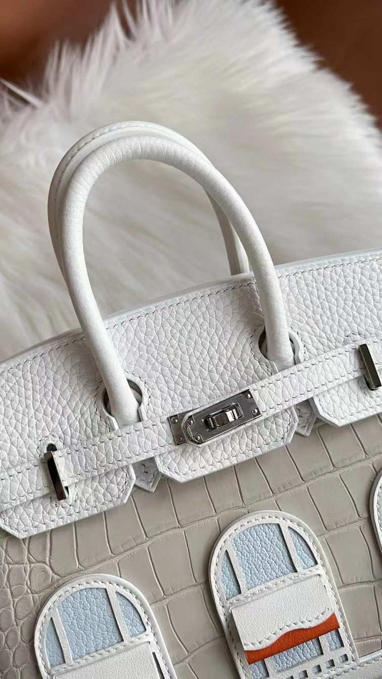 Limited Edition Birkin 20 Faubourg Sellier Bag Neige (Snow) White Matte Alligator