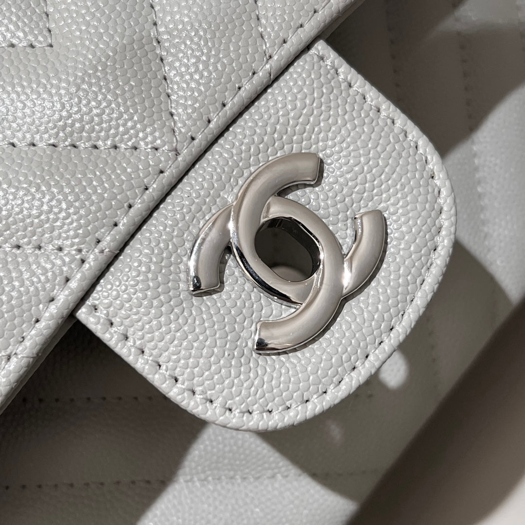 CH CLASSIC 11.12 HANDBAG 25.5 Small Grained Calfskin  V Pattern Elephant Gray