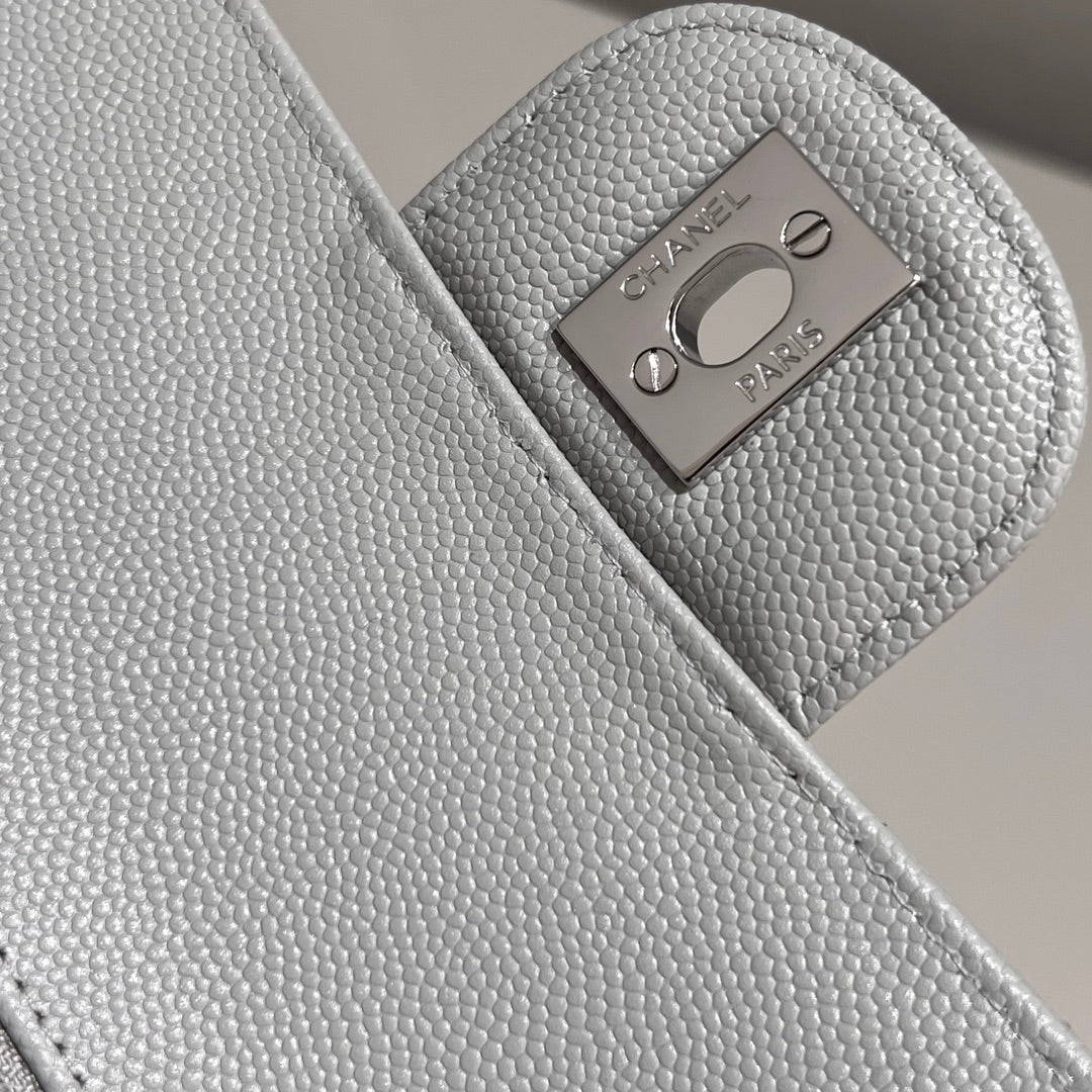 CH CLASSIC 11.12 HANDBAG 25.5 Small Grained Calfskin  V Pattern Elephant Gray