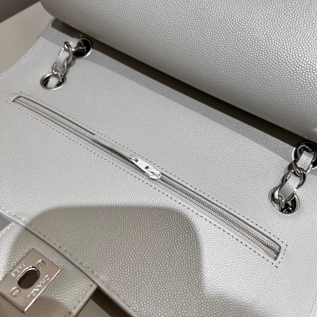 CH CLASSIC 11.12 HANDBAG 25.5 Small Grained Calfskin  V Pattern Elephant Gray