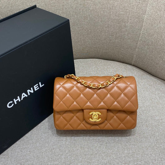 CH  MINI CLASSIC HANDBAG 20 Lambskin Gold Brown