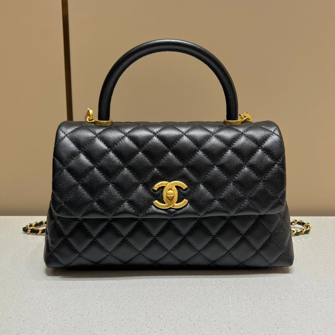 CH LARGE FLAP BAG WITH TOP HANDLE 29  Small Grained Calfskin Black