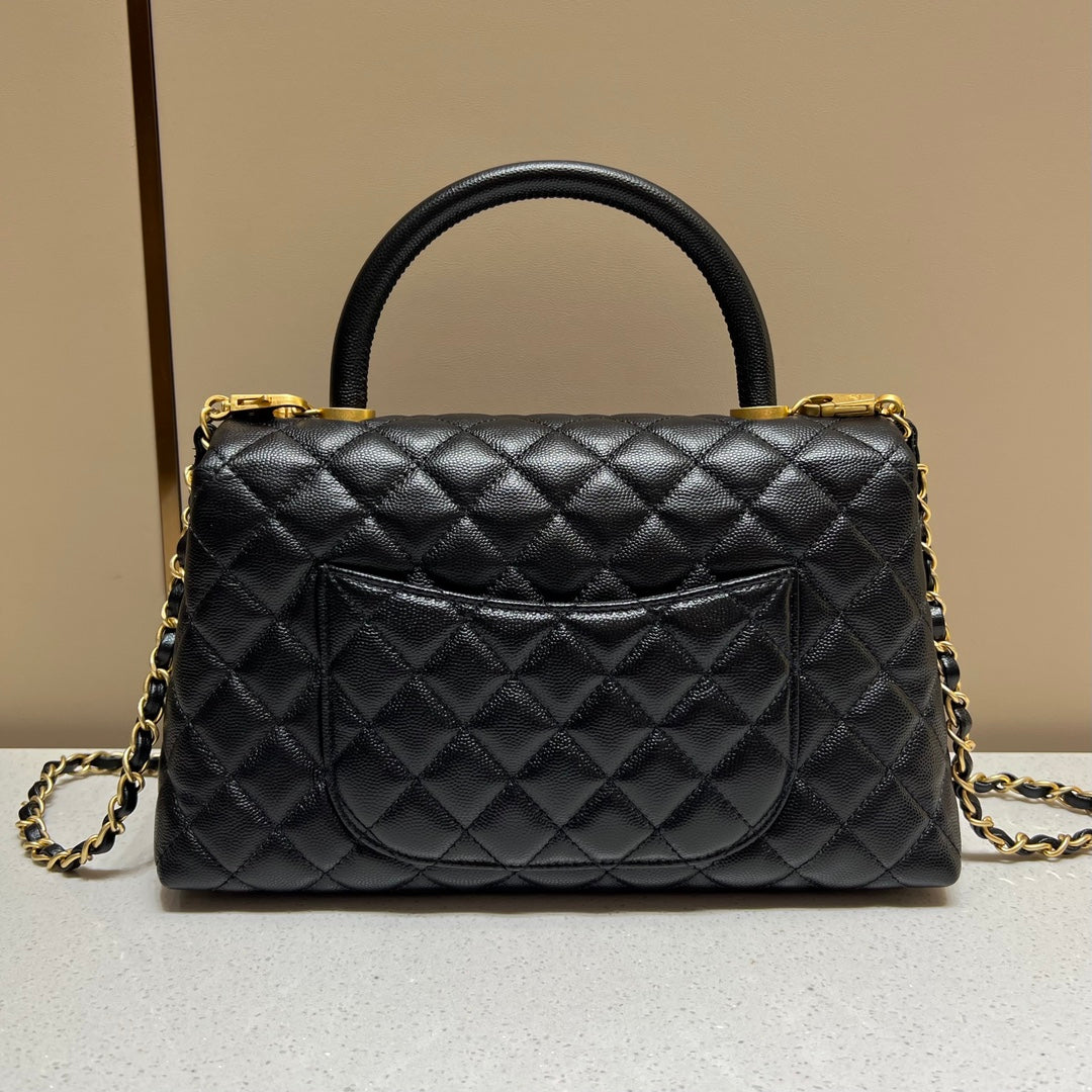 CH LARGE FLAP BAG WITH TOP HANDLE 29  Small Grained Calfskin Black