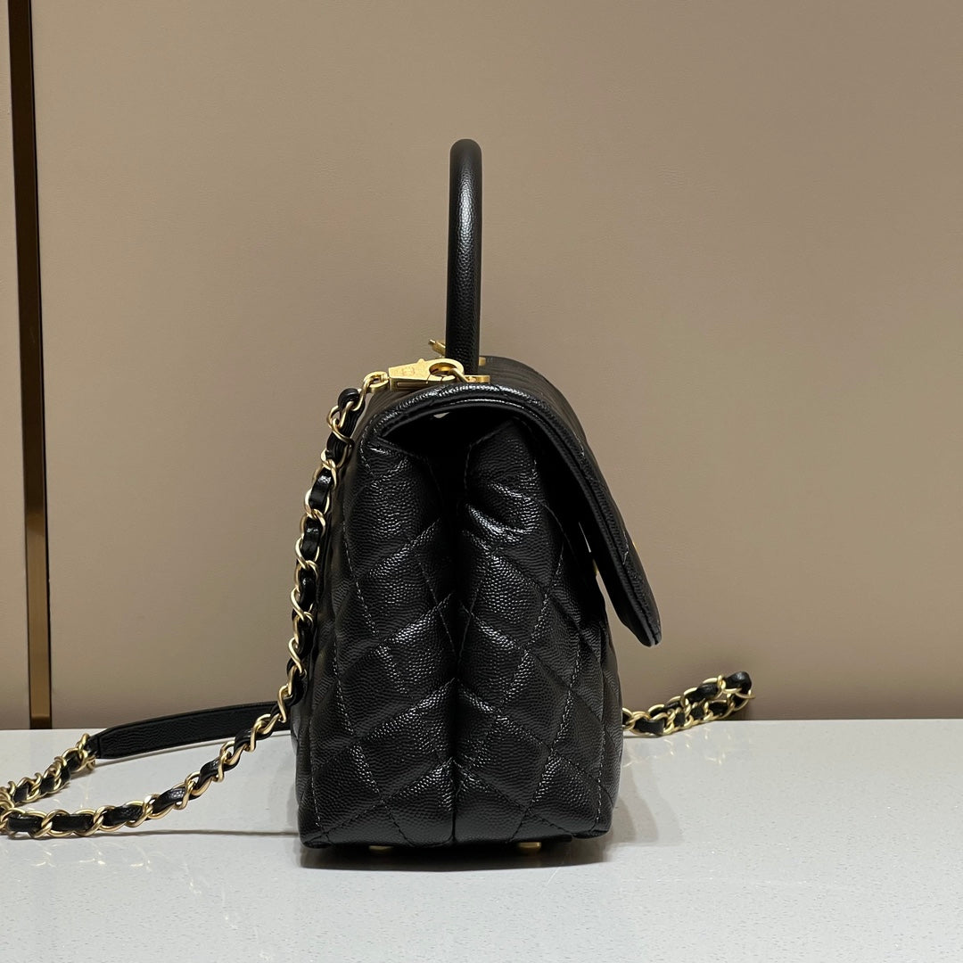 CH LARGE FLAP BAG WITH TOP HANDLE 29  Small Grained Calfskin Black