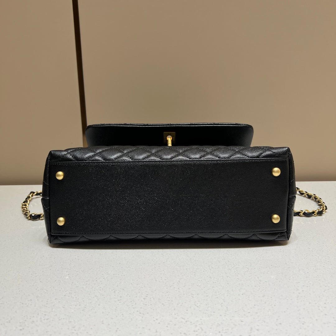 CH LARGE FLAP BAG WITH TOP HANDLE 29  Small Grained Calfskin Black