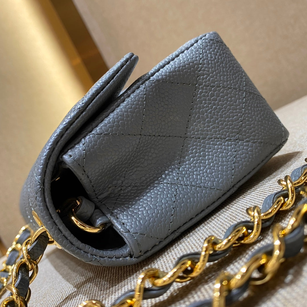 CH  MINI CLASSIC HANDBAG 20 Grained Calfskin Grey