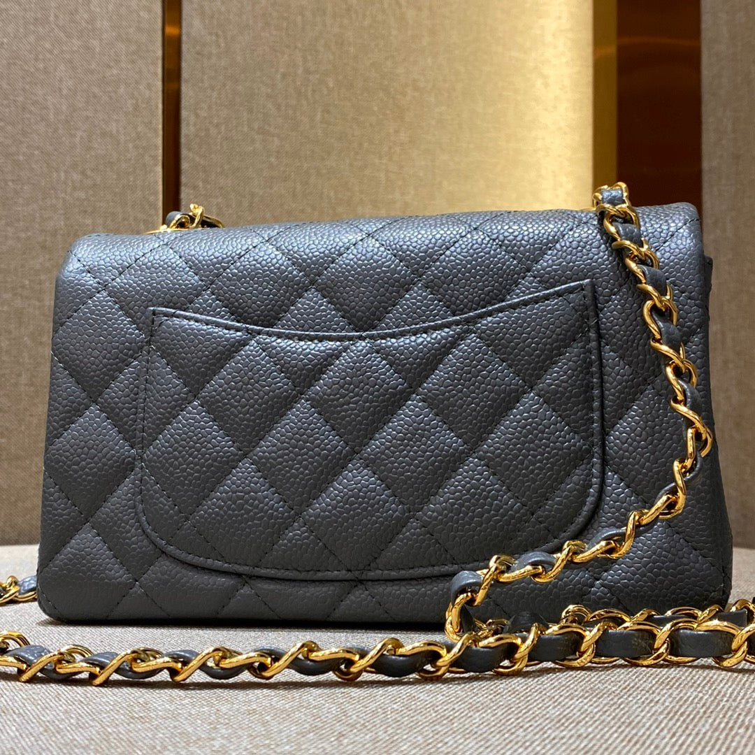 CH  MINI CLASSIC HANDBAG 20 Grained Calfskin Grey