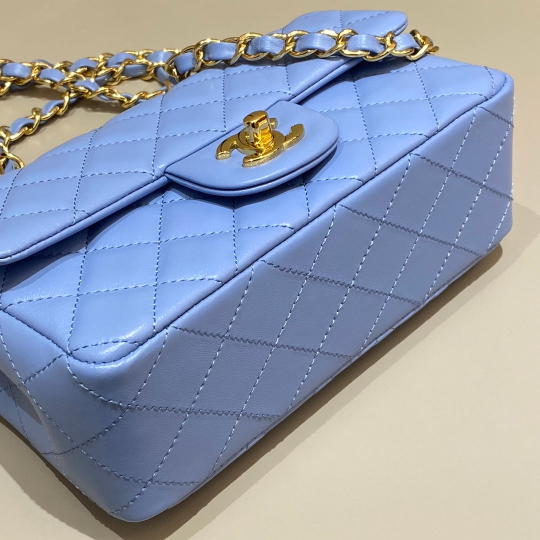 CH MINI CLASSIC HANDBAG 20 Lambskin Denim Blue