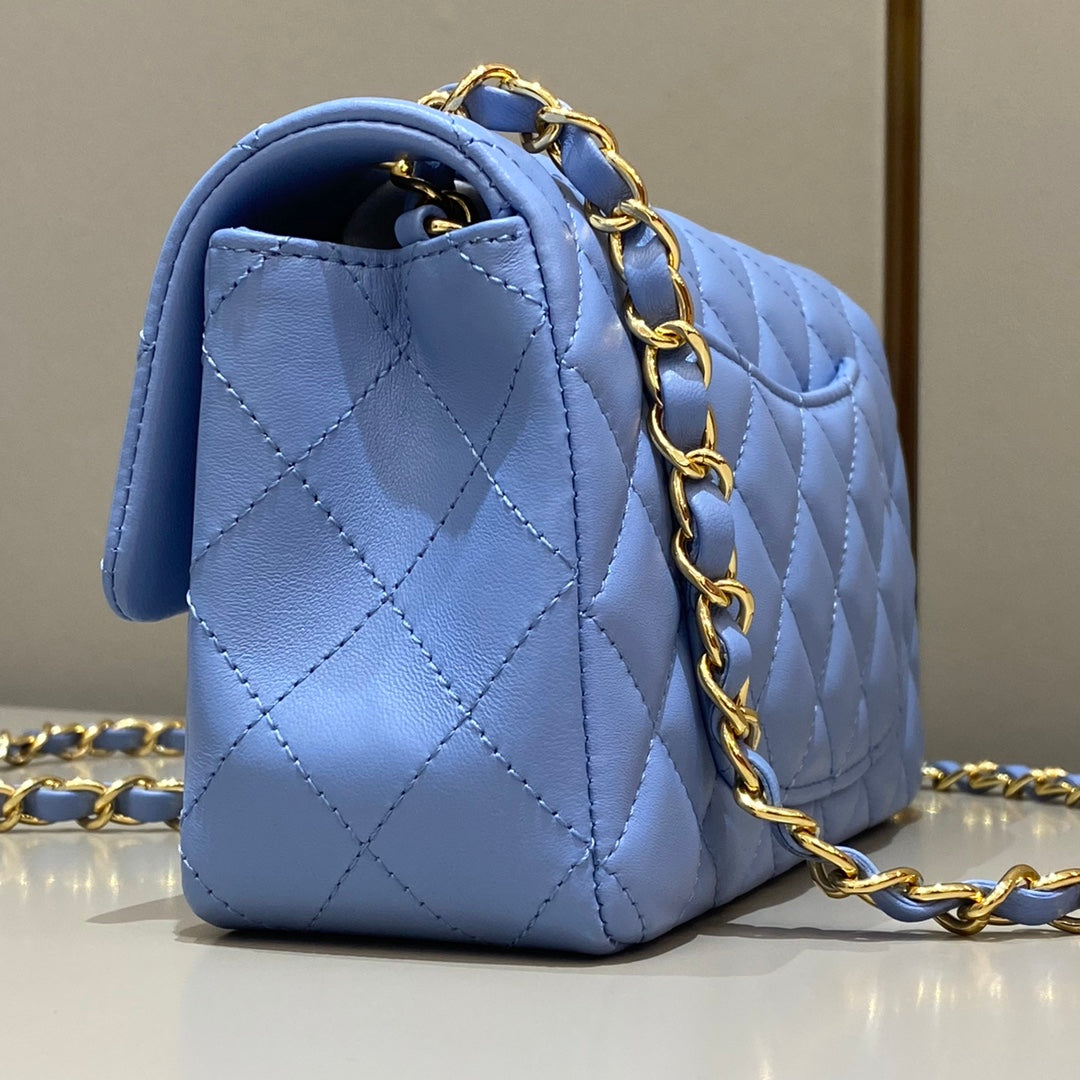 CH MINI CLASSIC HANDBAG 20 Lambskin Denim Blue