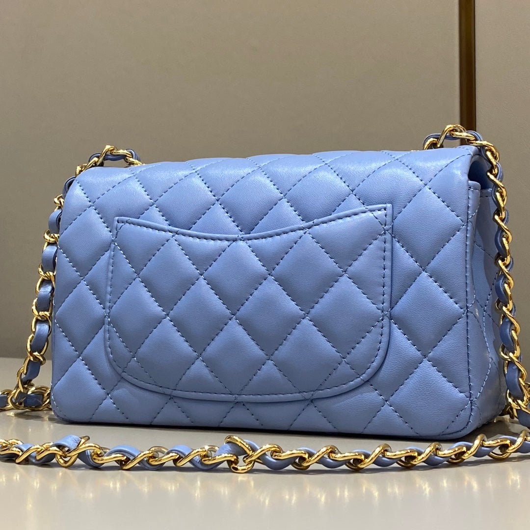 CH MINI CLASSIC HANDBAG 20 Lambskin Denim Blue