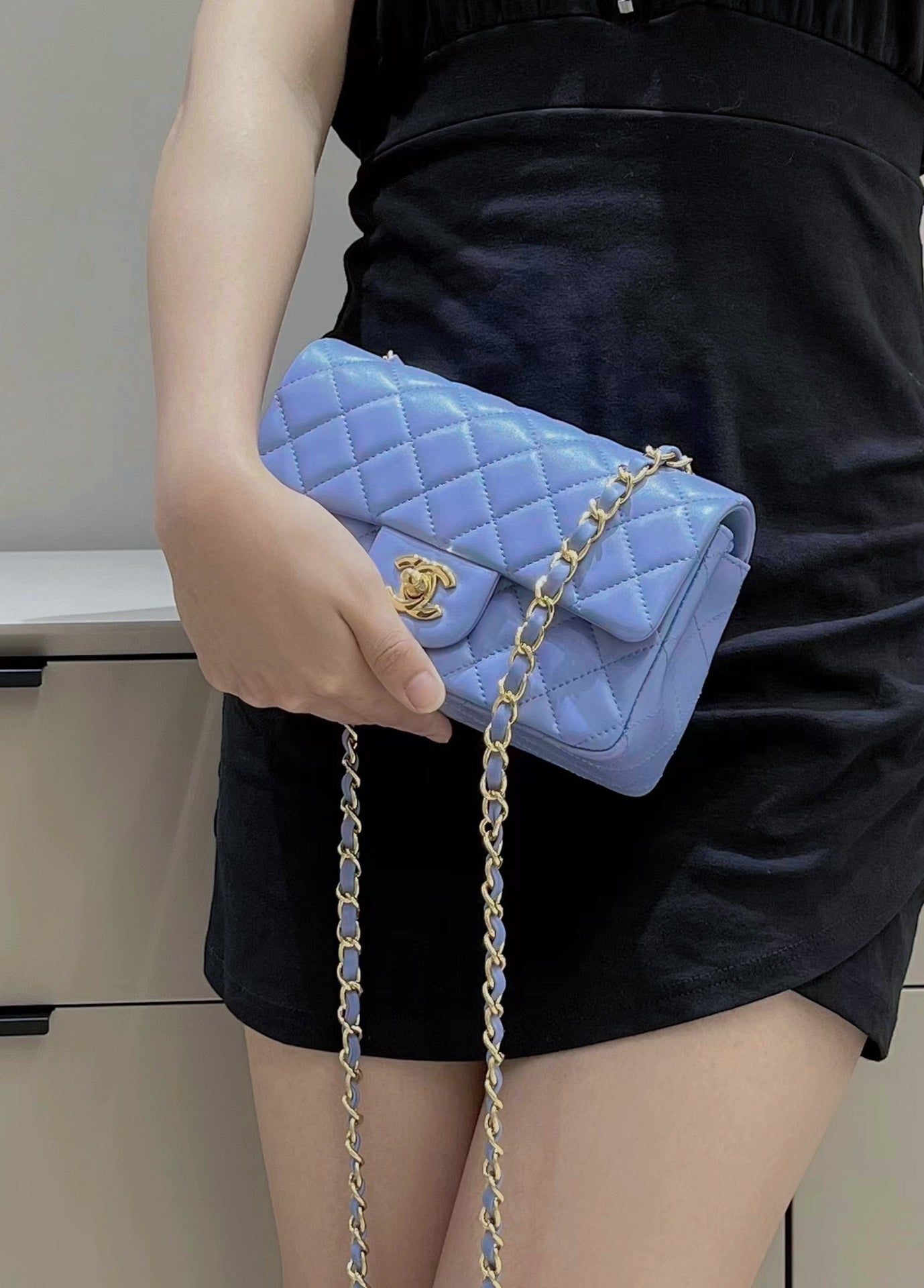 CH MINI CLASSIC HANDBAG 20 Lambskin Denim Blue