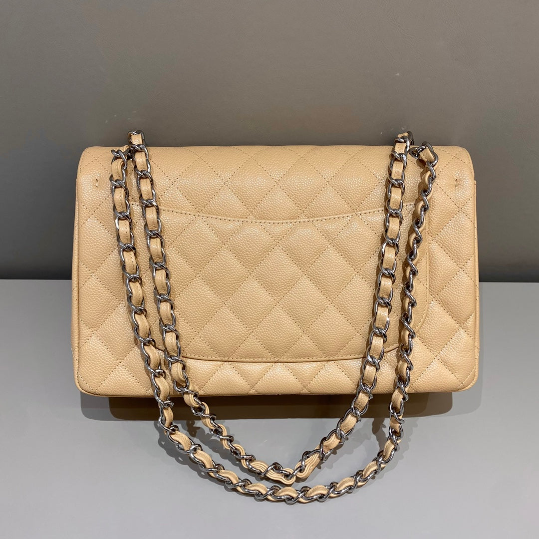 CH LARGE CLASSIC HANDBAG 30 Grained Calfskin Apricot