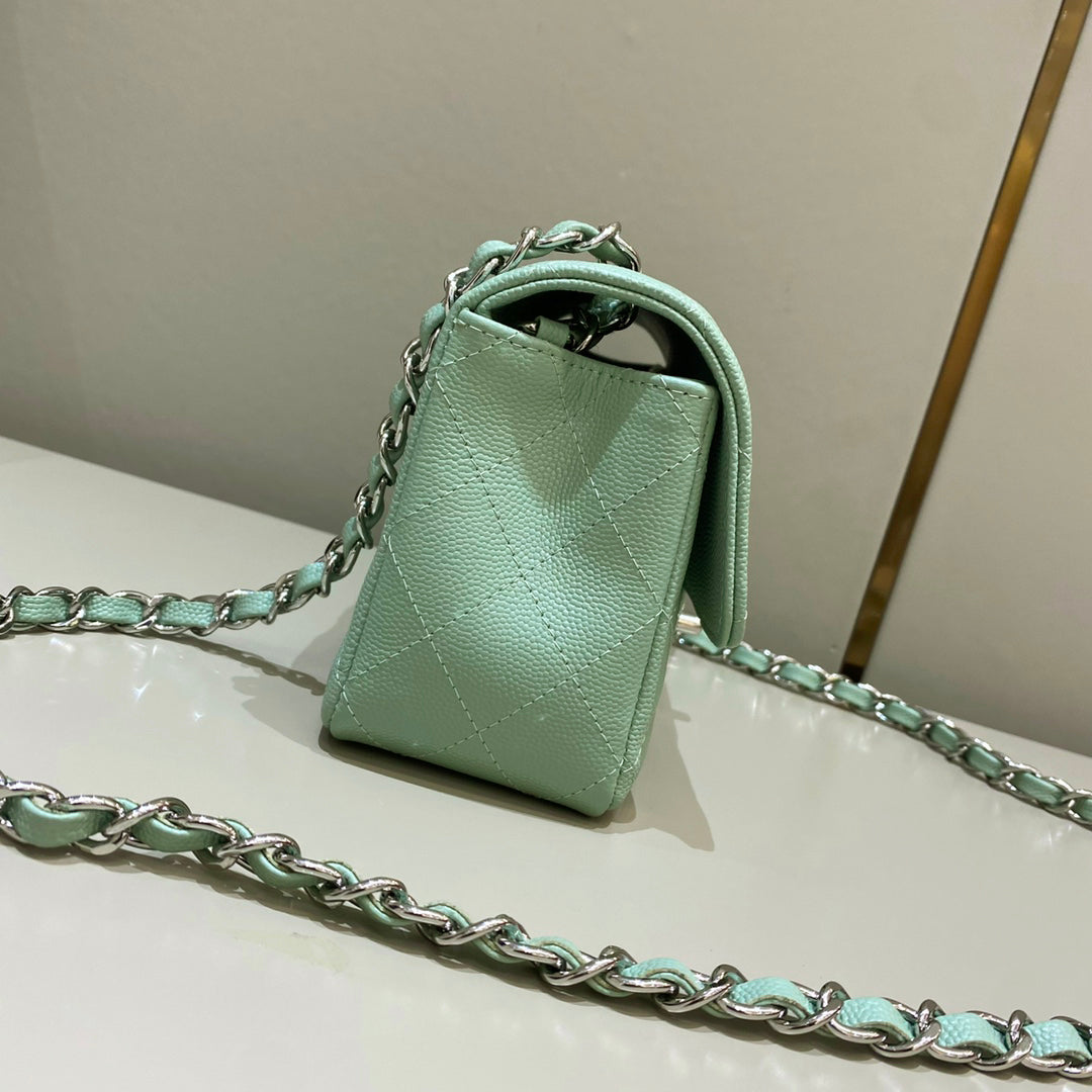CH MINI CLASSIC HANDBAG 20 Small Grained Calfskin Matcha Green