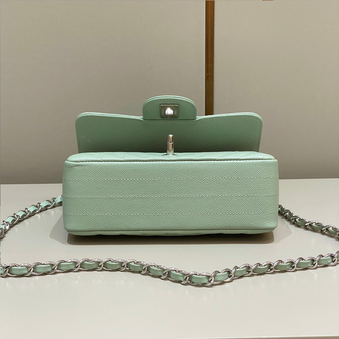 CH  MINI CLASSIC HANDBAG 20 Small Grained Calfskin V Pattern Matcha Green
