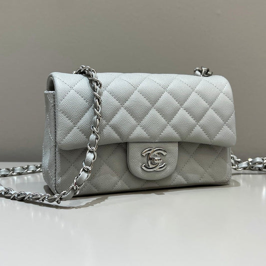 CH  MINI CLASSIC HANDBAG 20 Small Grained Calfskin Elephant Gray