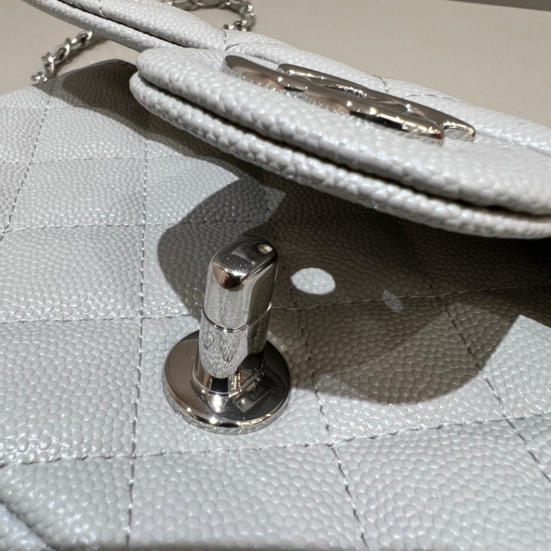 CH  MINI CLASSIC HANDBAG 20 Small Grained Calfskin Elephant Gray