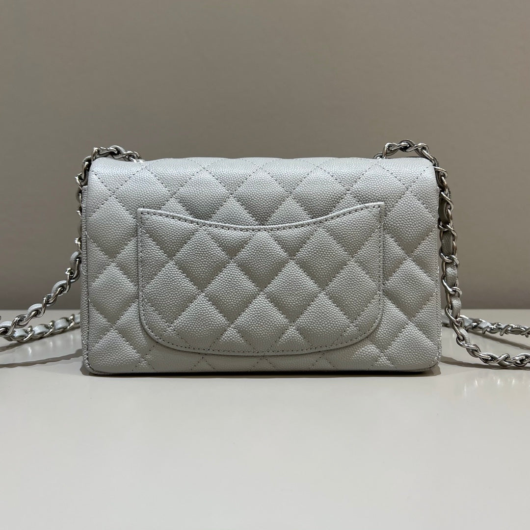 CH  MINI CLASSIC HANDBAG 20 Small Grained Calfskin Elephant Gray