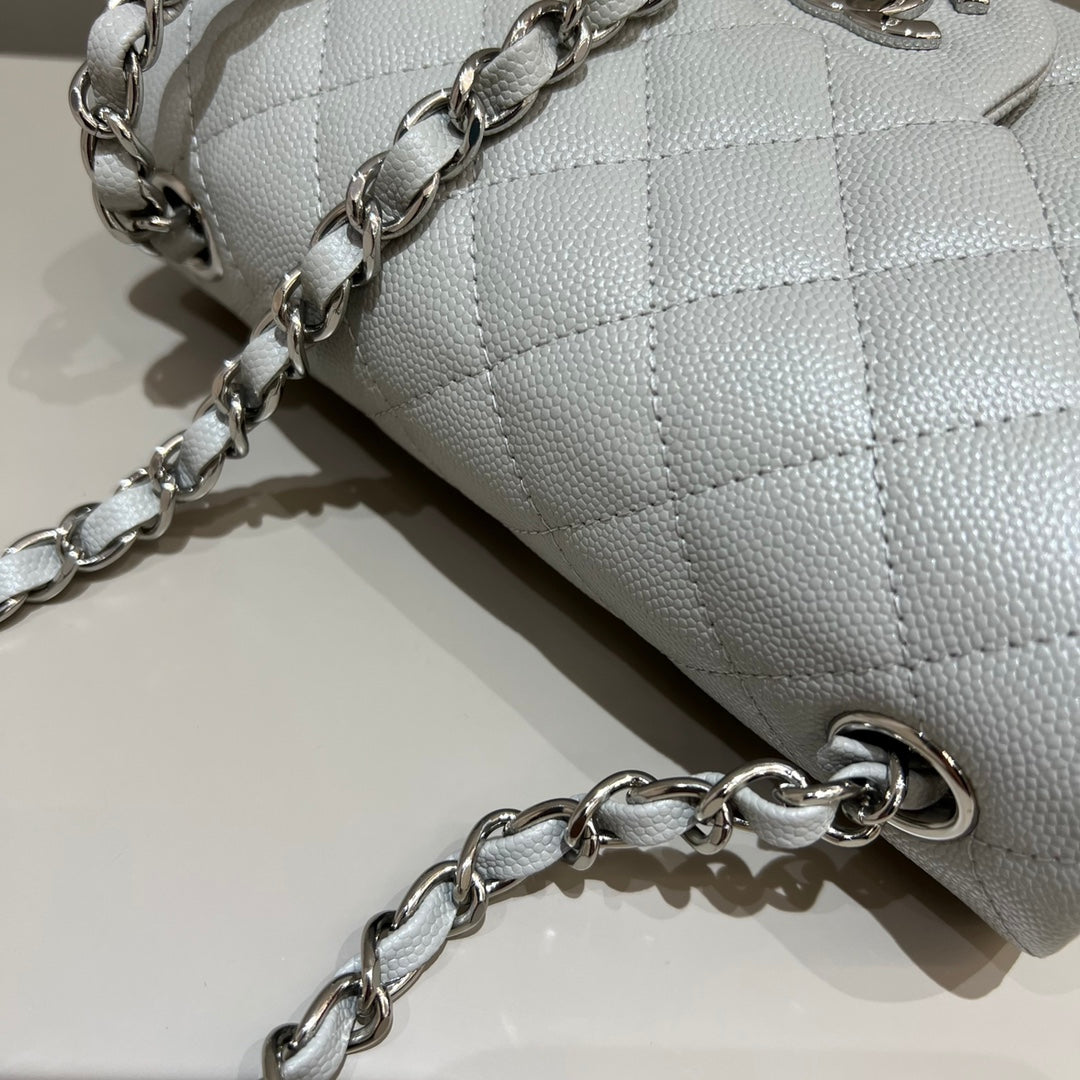 CH  MINI CLASSIC HANDBAG 20 Small Grained Calfskin Elephant Gray