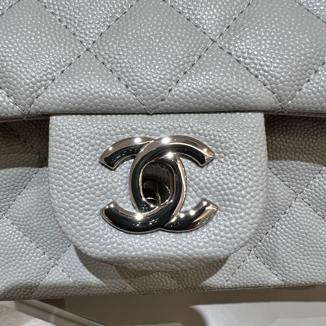 CH  MINI CLASSIC HANDBAG 20 Small Grained Calfskin Elephant Gray