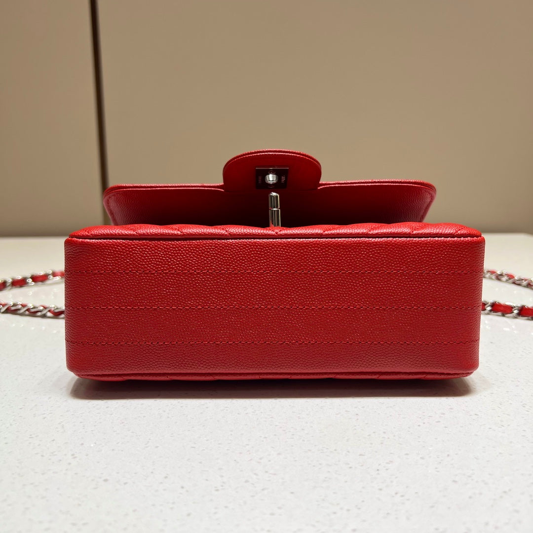 CH MINI CLASSIC HANDBAG 20 Small Grained Calfskin V Pattern Red
