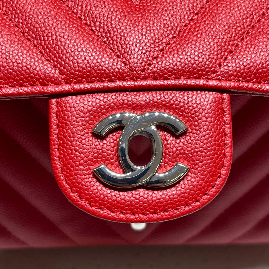CH MINI CLASSIC HANDBAG 20 Small Grained Calfskin V Pattern Red