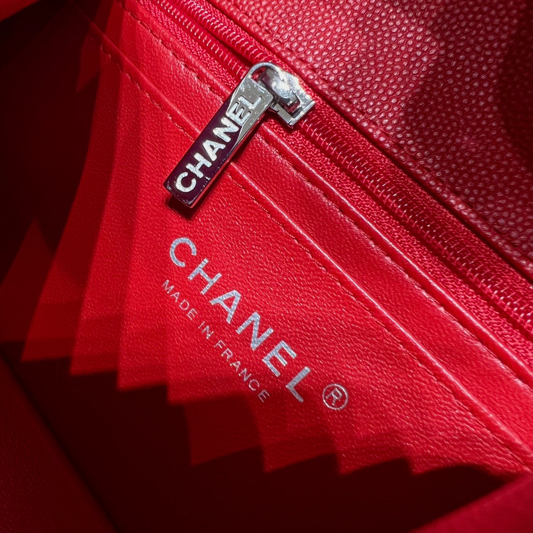 CH MINI CLASSIC HANDBAG 20 Small Grained Calfskin V Pattern Red