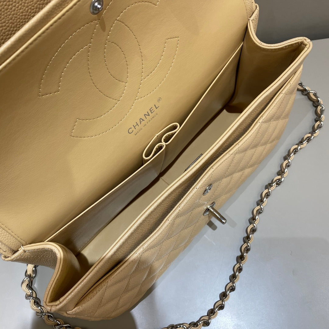 CH LARGE CLASSIC HANDBAG 30 Grained Calfskin Apricot