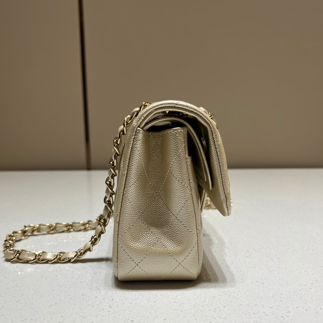 CH SMALL CLASSIC HANDBAG 23 Small Grained Calfskin Champagne Gold